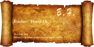 Bader Henrik névjegykártya
